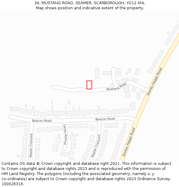 34, MUSTANG ROAD, SEAMER, SCARBOROUGH, YO12 4NL: Location map and indicative extent of plot