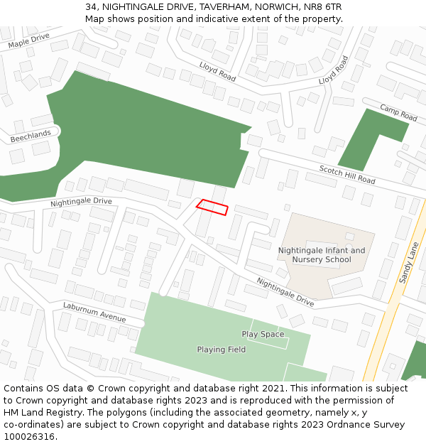 34, NIGHTINGALE DRIVE, TAVERHAM, NORWICH, NR8 6TR: Location map and indicative extent of plot