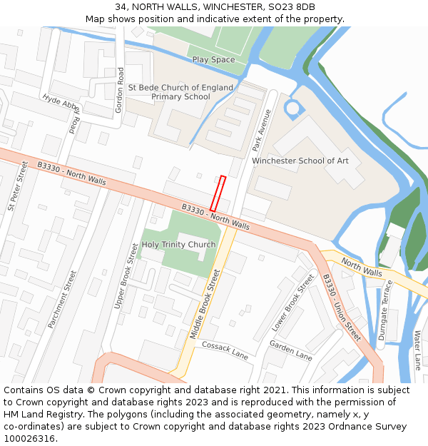 34, NORTH WALLS, WINCHESTER, SO23 8DB: Location map and indicative extent of plot