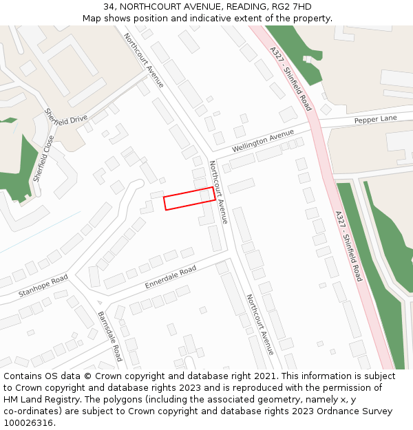 34, NORTHCOURT AVENUE, READING, RG2 7HD: Location map and indicative extent of plot