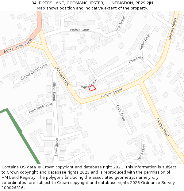 34, PIPERS LANE, GODMANCHESTER, HUNTINGDON, PE29 2JN: Location map and indicative extent of plot