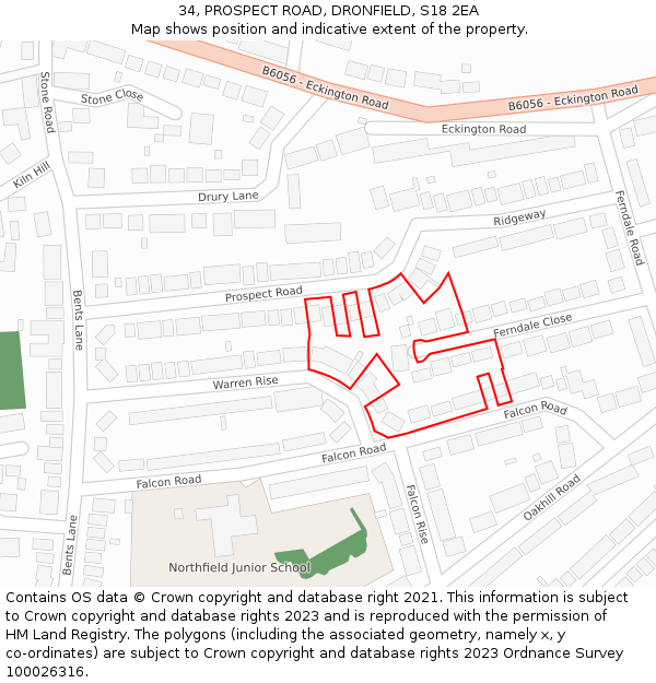 34, PROSPECT ROAD, DRONFIELD, S18 2EA: Location map and indicative extent of plot