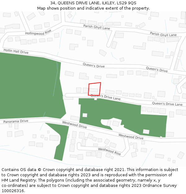 34, QUEENS DRIVE LANE, ILKLEY, LS29 9QS: Location map and indicative extent of plot