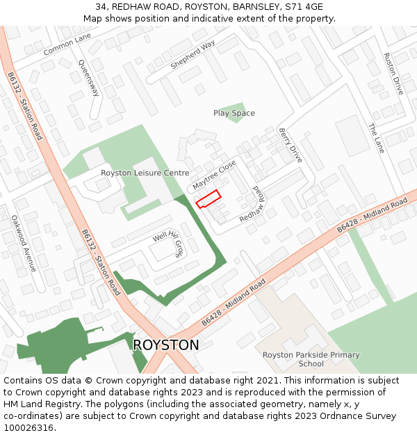 34, REDHAW ROAD, ROYSTON, BARNSLEY, S71 4GE: Location map and indicative extent of plot