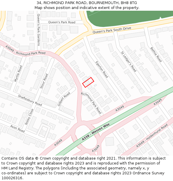 34, RICHMOND PARK ROAD, BOURNEMOUTH, BH8 8TG: Location map and indicative extent of plot