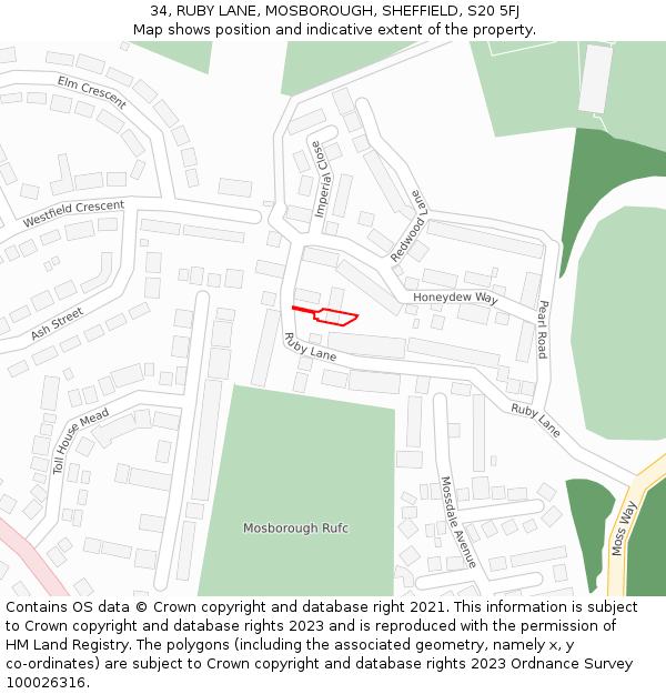 34, RUBY LANE, MOSBOROUGH, SHEFFIELD, S20 5FJ: Location map and indicative extent of plot