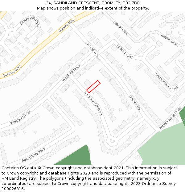 34, SANDILAND CRESCENT, BROMLEY, BR2 7DR: Location map and indicative extent of plot