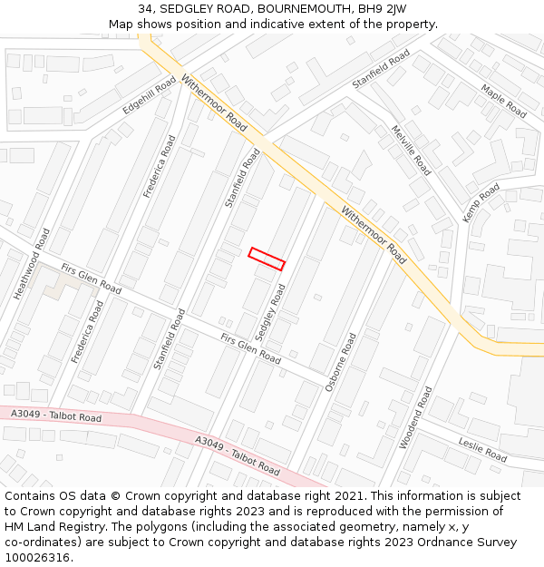 34, SEDGLEY ROAD, BOURNEMOUTH, BH9 2JW: Location map and indicative extent of plot