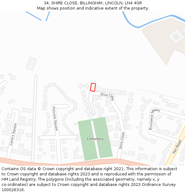 34, SHIRE CLOSE, BILLINGHAY, LINCOLN, LN4 4GR: Location map and indicative extent of plot