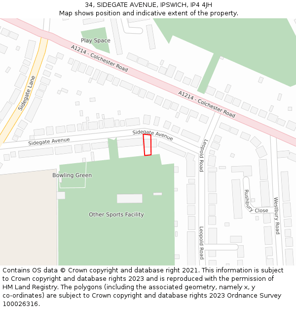 34, SIDEGATE AVENUE, IPSWICH, IP4 4JH: Location map and indicative extent of plot