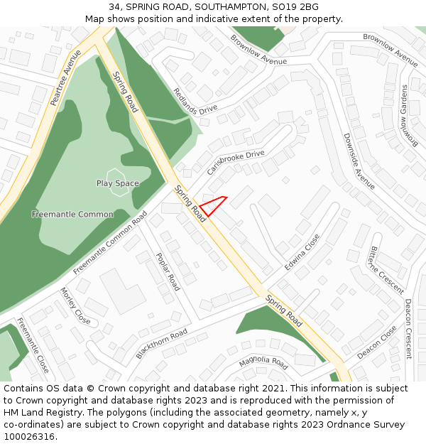 34, SPRING ROAD, SOUTHAMPTON, SO19 2BG: Location map and indicative extent of plot