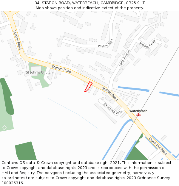 34, STATION ROAD, WATERBEACH, CAMBRIDGE, CB25 9HT: Location map and indicative extent of plot