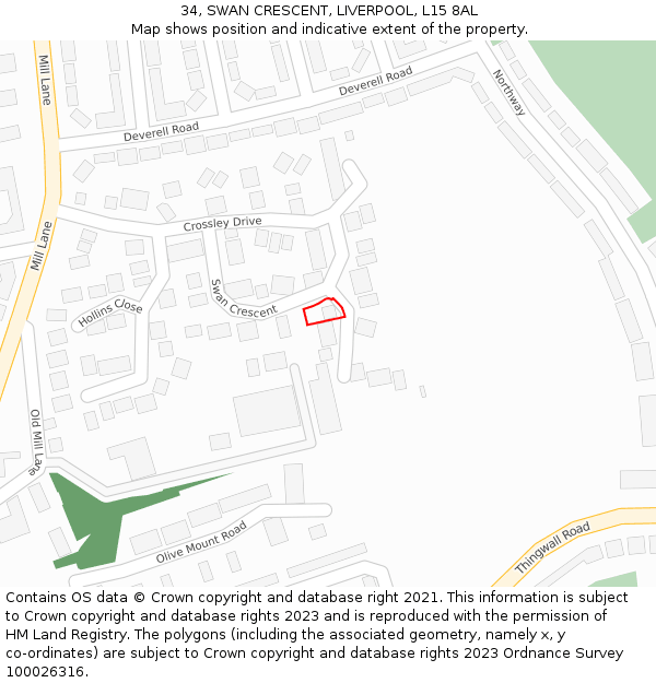 34, SWAN CRESCENT, LIVERPOOL, L15 8AL: Location map and indicative extent of plot