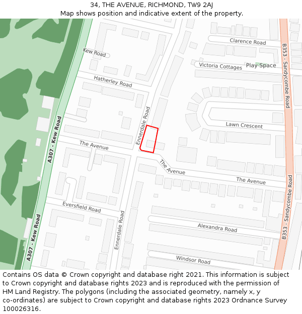 34, THE AVENUE, RICHMOND, TW9 2AJ: Location map and indicative extent of plot