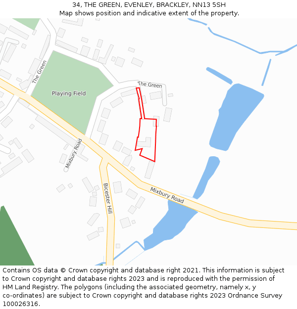 34, THE GREEN, EVENLEY, BRACKLEY, NN13 5SH: Location map and indicative extent of plot