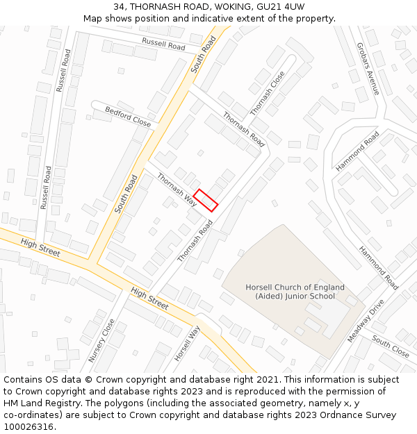 34, THORNASH ROAD, WOKING, GU21 4UW: Location map and indicative extent of plot