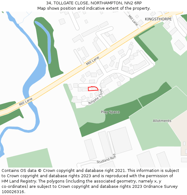 34, TOLLGATE CLOSE, NORTHAMPTON, NN2 6RP: Location map and indicative extent of plot