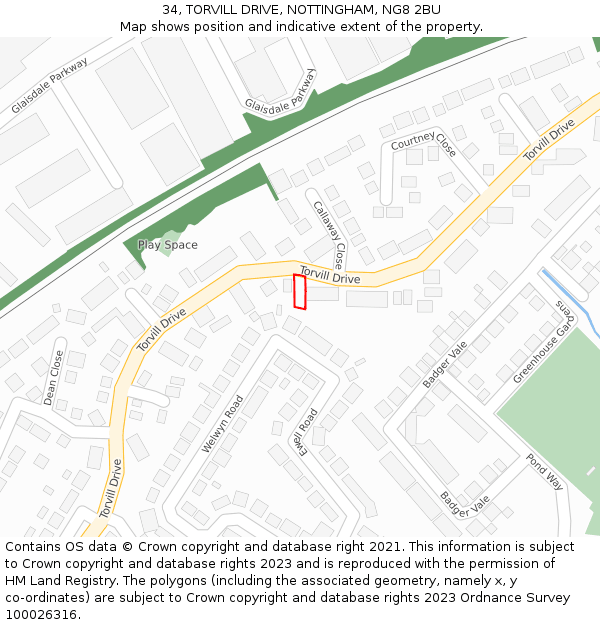 34, TORVILL DRIVE, NOTTINGHAM, NG8 2BU: Location map and indicative extent of plot