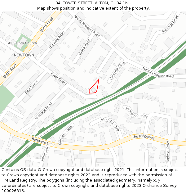 34, TOWER STREET, ALTON, GU34 1NU: Location map and indicative extent of plot