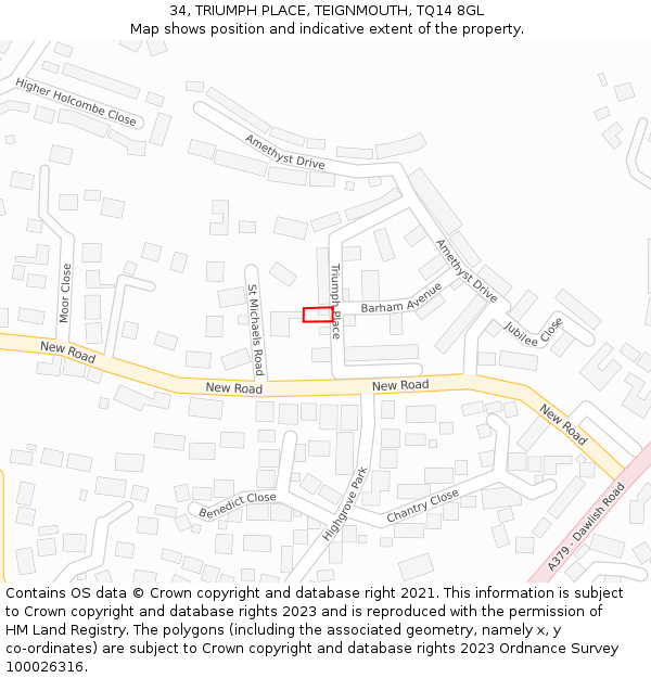 34, TRIUMPH PLACE, TEIGNMOUTH, TQ14 8GL: Location map and indicative extent of plot