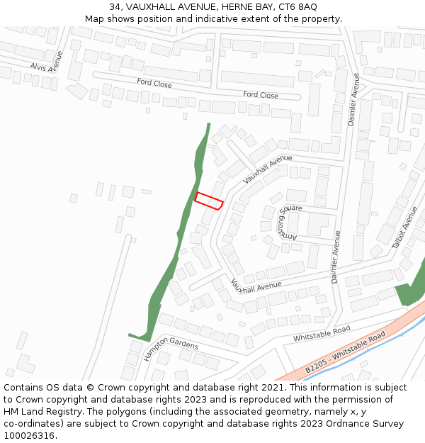 34, VAUXHALL AVENUE, HERNE BAY, CT6 8AQ: Location map and indicative extent of plot