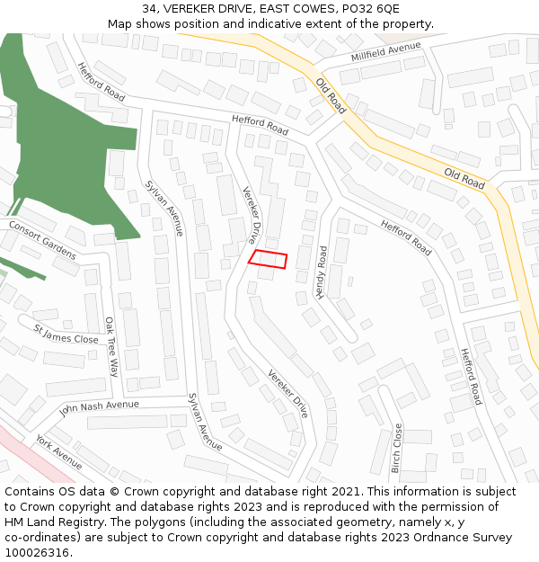 34, VEREKER DRIVE, EAST COWES, PO32 6QE: Location map and indicative extent of plot