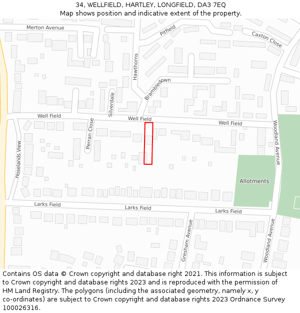 34, WELLFIELD, HARTLEY, LONGFIELD, DA3 7EQ: Location map and indicative extent of plot