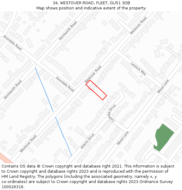 34, WESTOVER ROAD, FLEET, GU51 3DB: Location map and indicative extent of plot