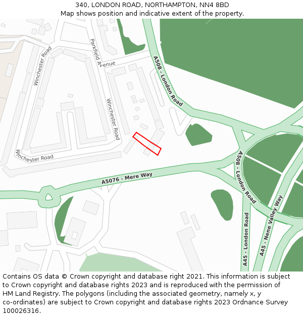 340, LONDON ROAD, NORTHAMPTON, NN4 8BD: Location map and indicative extent of plot