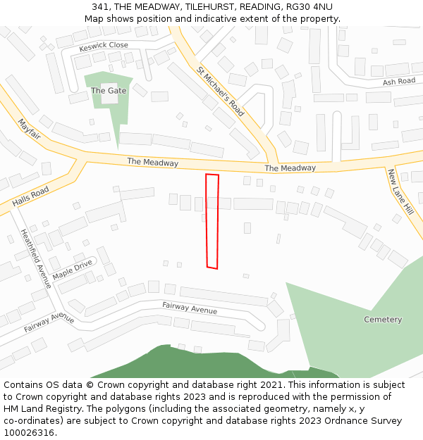 341, THE MEADWAY, TILEHURST, READING, RG30 4NU: Location map and indicative extent of plot