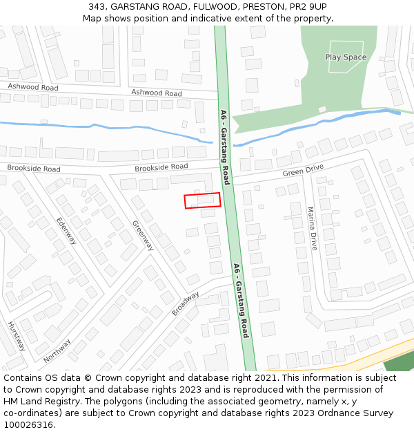 343, GARSTANG ROAD, FULWOOD, PRESTON, PR2 9UP: Location map and indicative extent of plot