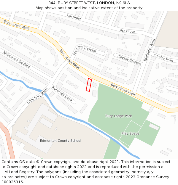 344, BURY STREET WEST, LONDON, N9 9LA: Location map and indicative extent of plot