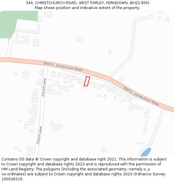 344, CHRISTCHURCH ROAD, WEST PARLEY, FERNDOWN, BH22 8SN: Location map and indicative extent of plot