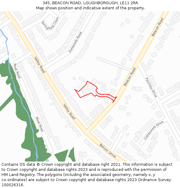 345, BEACON ROAD, LOUGHBOROUGH, LE11 2RA: Location map and indicative extent of plot