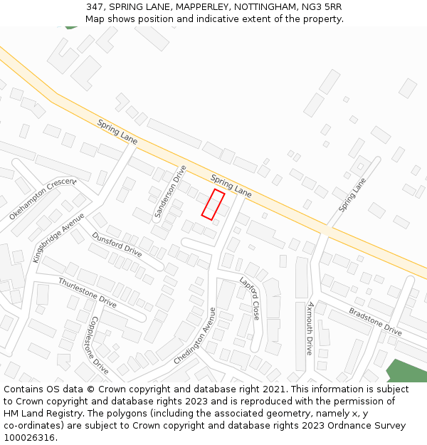 347, SPRING LANE, MAPPERLEY, NOTTINGHAM, NG3 5RR: Location map and indicative extent of plot