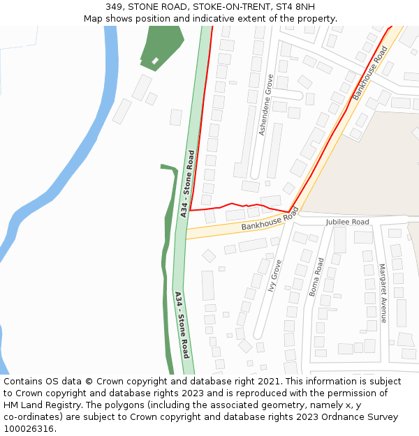 349, STONE ROAD, STOKE-ON-TRENT, ST4 8NH: Location map and indicative extent of plot