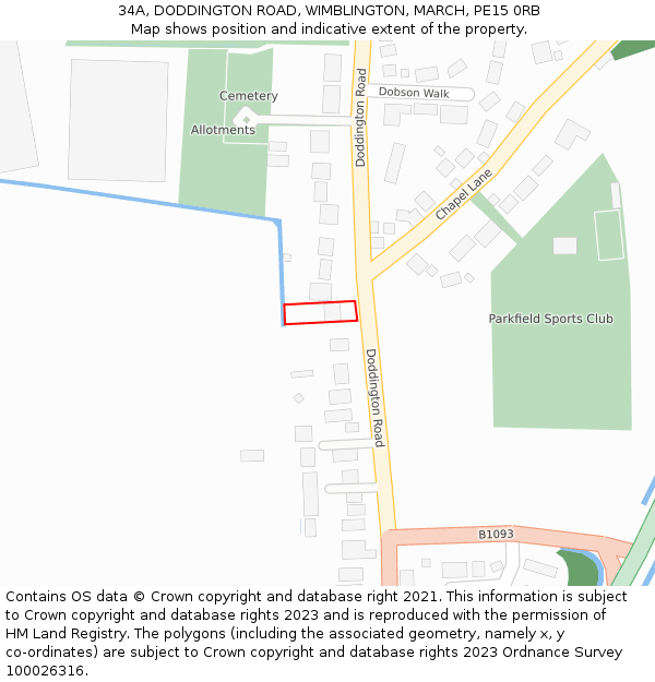 34A, DODDINGTON ROAD, WIMBLINGTON, MARCH, PE15 0RB: Location map and indicative extent of plot