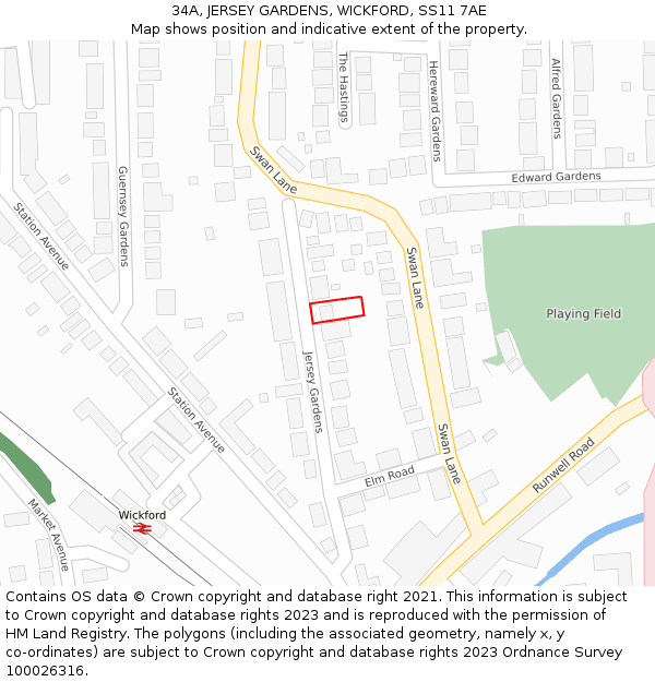 34A, JERSEY GARDENS, WICKFORD, SS11 7AE: Location map and indicative extent of plot