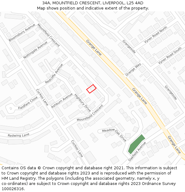 34A, MOUNTFIELD CRESCENT, LIVERPOOL, L25 4AD: Location map and indicative extent of plot