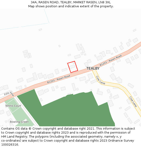 34A, RASEN ROAD, TEALBY, MARKET RASEN, LN8 3XL: Location map and indicative extent of plot