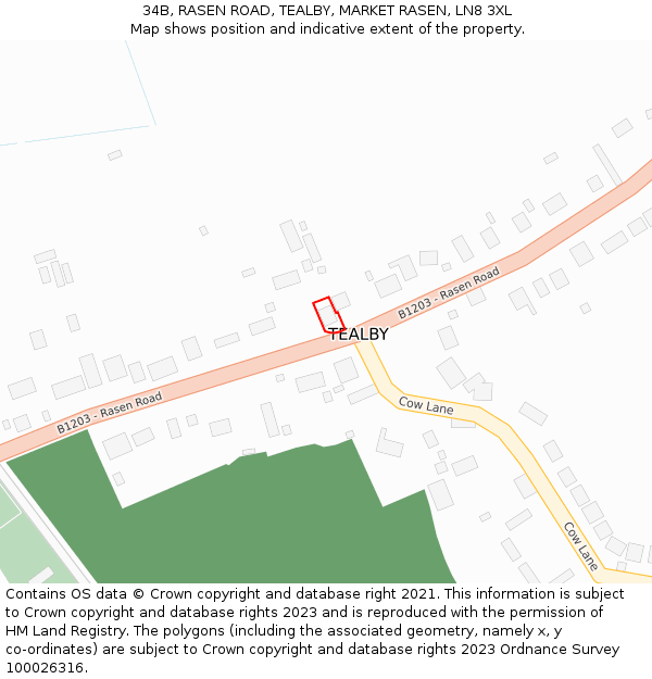 34B, RASEN ROAD, TEALBY, MARKET RASEN, LN8 3XL: Location map and indicative extent of plot