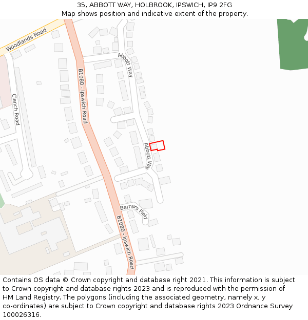 35, ABBOTT WAY, HOLBROOK, IPSWICH, IP9 2FG: Location map and indicative extent of plot