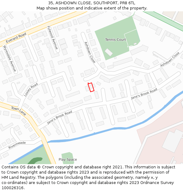 35, ASHDOWN CLOSE, SOUTHPORT, PR8 6TL: Location map and indicative extent of plot