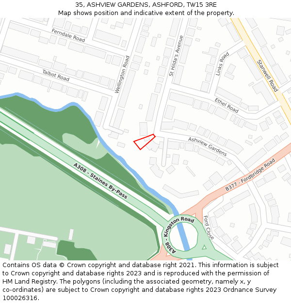 35, ASHVIEW GARDENS, ASHFORD, TW15 3RE: Location map and indicative extent of plot