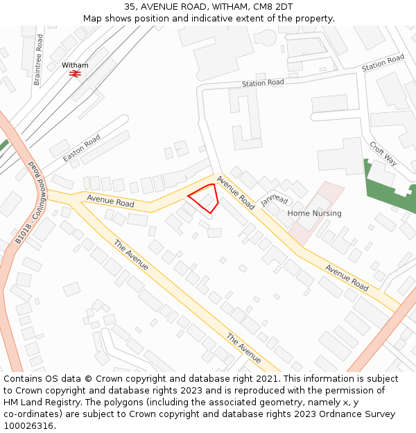 35, AVENUE ROAD, WITHAM, CM8 2DT: Location map and indicative extent of plot