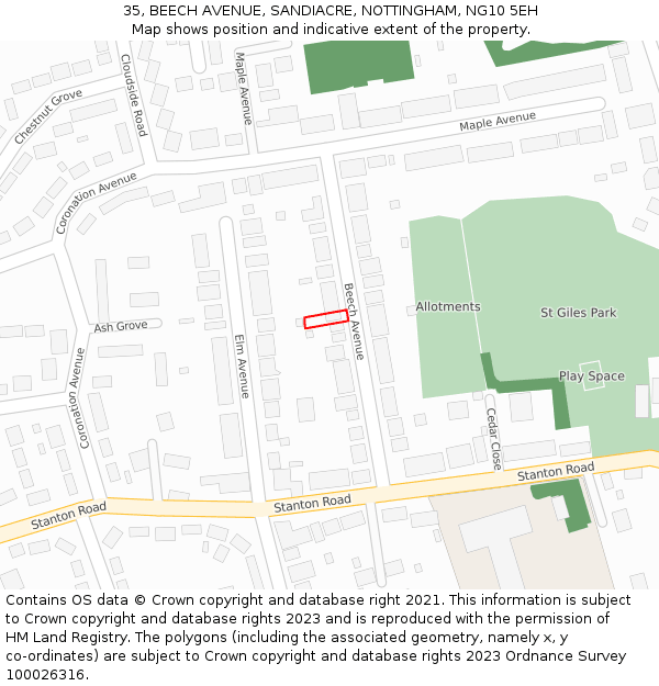 35, BEECH AVENUE, SANDIACRE, NOTTINGHAM, NG10 5EH: Location map and indicative extent of plot