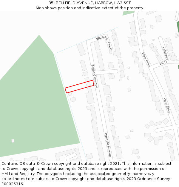 35, BELLFIELD AVENUE, HARROW, HA3 6ST: Location map and indicative extent of plot