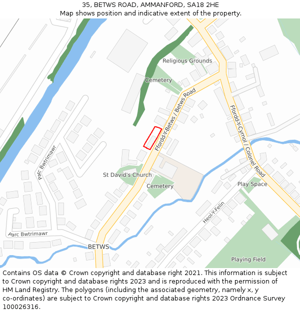 35, BETWS ROAD, AMMANFORD, SA18 2HE: Location map and indicative extent of plot