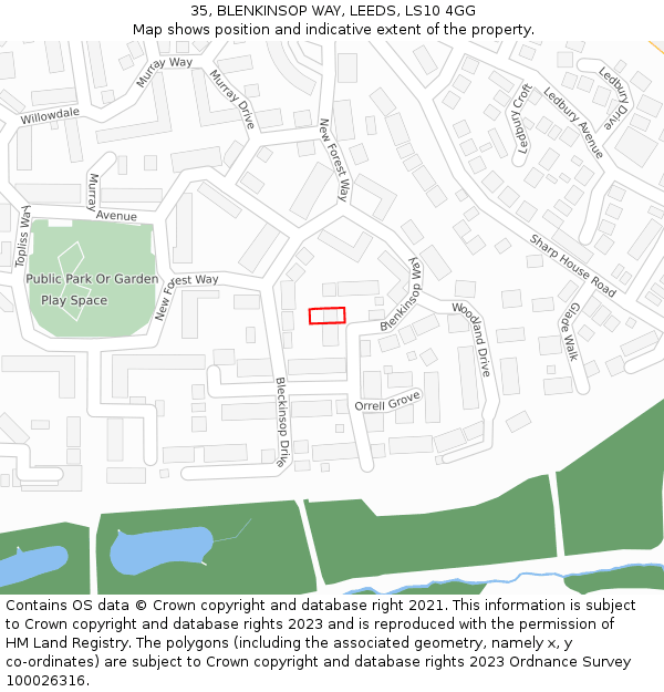 35, BLENKINSOP WAY, LEEDS, LS10 4GG: Location map and indicative extent of plot