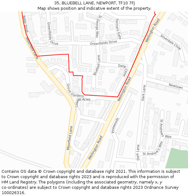 35, BLUEBELL LANE, NEWPORT, TF10 7FJ: Location map and indicative extent of plot